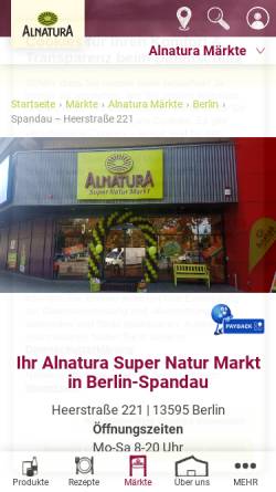 Vorschau der mobilen Webseite www.alnatura.de, Spandau-Natur