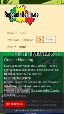 Vorschau der mobilen Webseite www.reggaeinberlin.de, Reggae in Berlin