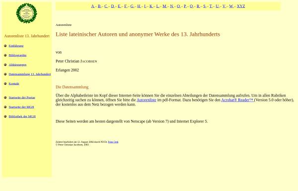 Autoren- und Werkliste zur lateinischen Literatur des 13. Jahrhunderts