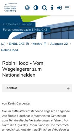Vorschau der mobilen Webseite www.uni-oldenburg.de, Robin Hood