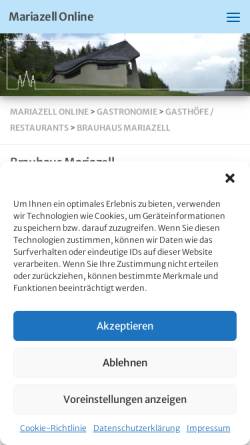 Vorschau der mobilen Webseite www.mariazell.at, Wirtshausbrauerei Mariazell
