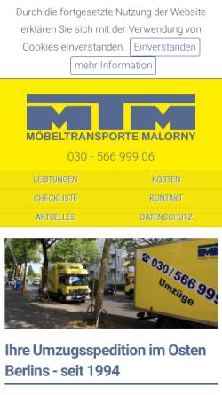 Vorschau der mobilen Webseite mtm-berlin.de, Möbeltransporte Malorny