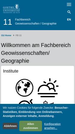Vorschau der mobilen Webseite www.geo.uni-frankfurt.de, Fachbereich Geowissenschaften und Geographie der Johann Wolfgang Goethe Universität Frankfurt