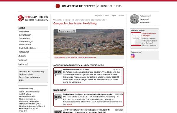 Vorschau von www.geog.uni-heidelberg.de, Geographisches Institut der Universität Heidelberg