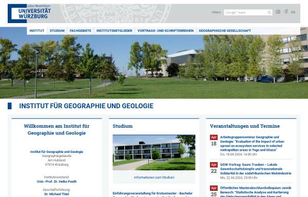 Vorschau von www.geographie.uni-wuerzburg.de, Geographisches Institut der Universität Würzburg