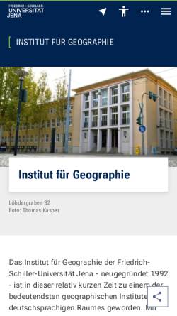Vorschau der mobilen Webseite www.geographie.uni-jena.de, Institut für Geographie der Friedrich-Schiller-Universität Jena