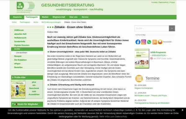 Vorschau von www.ugb.de, Zöliakie - Essen ohne Gluten