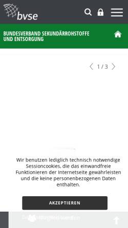 Vorschau der mobilen Webseite www.bvse.de, Bundesverband Sekundärrohstoffe und Entsorgung e.V. (BVSE)