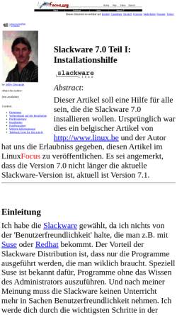 Vorschau der mobilen Webseite www.linuxfocus.org, Slackware 7.0 - Installationshilfe
