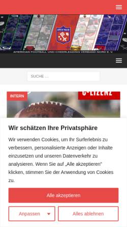 Vorschau der mobilen Webseite www.afv-nord.de, American Football Verband Nord e.V.