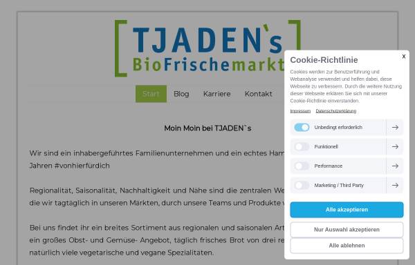 Vorschau von www.tjadens-biomarkt.de, Tjaden's Bio Frischemarkt