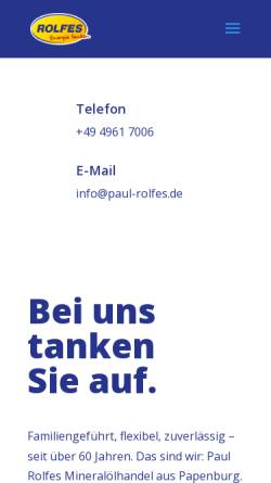 Vorschau der mobilen Webseite www.paul-rolfes.de, Rolfes Mineralöle und Texaco-Kraftstoffe