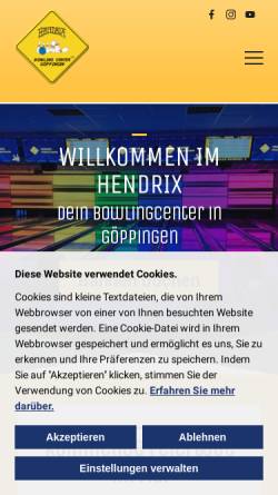 Vorschau der mobilen Webseite www.bowling-gp.de, Hendrix Bowlingcenter Göppingen
