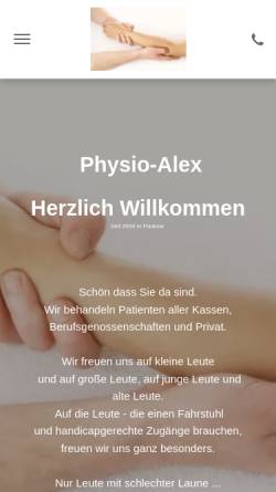 Vorschau der mobilen Webseite www.physio-alex.de, Physiotherapie Alex