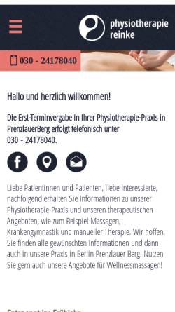 Vorschau der mobilen Webseite www.physiotherapie-reinke.de, Physiotherapie Reinke Berlin