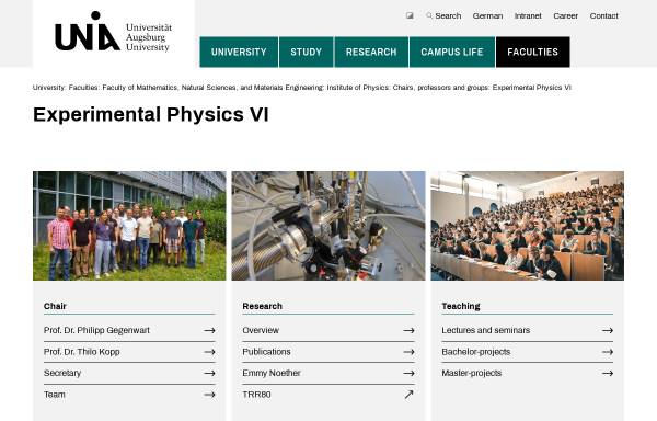 Vorschau von www.physik.uni-augsburg.de, Lehrstuhl für Experimentalphysik an der Universität Augsburg