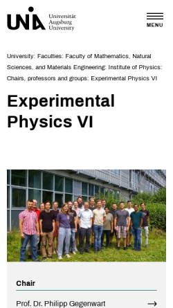 Vorschau der mobilen Webseite www.physik.uni-augsburg.de, Lehrstuhl für Experimentalphysik an der Universität Augsburg