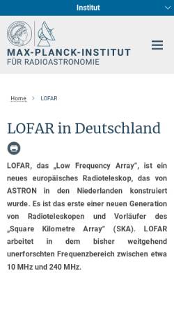 Vorschau der mobilen Webseite www.mpifr-bonn.mpg.de, Low Frequency Array (LOFAR)