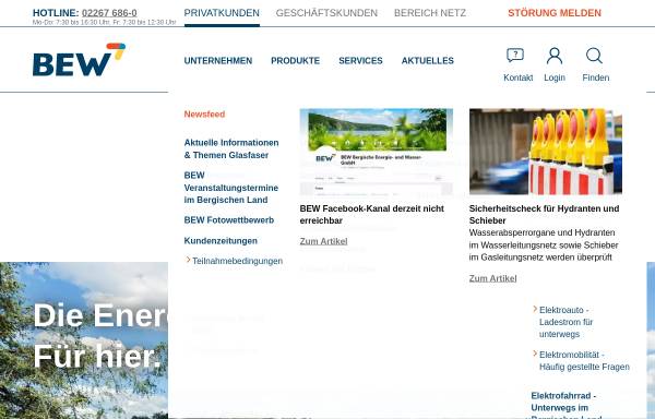 Vorschau von www.bergische-energie.de, BEW Bergische Energie- und Wasser-GmbH