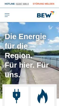 Vorschau der mobilen Webseite www.bergische-energie.de, BEW Bergische Energie- und Wasser-GmbH