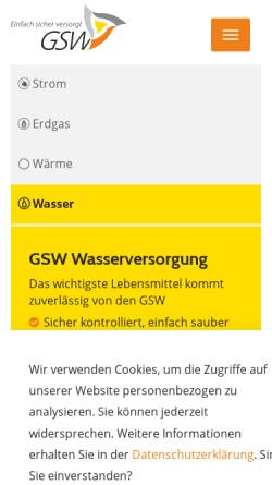 Vorschau der mobilen Webseite www.gsw-kamen.de, GSW Gemeinschaftsstadtwerke GmbH Kamen - Bönen - Bergkamen