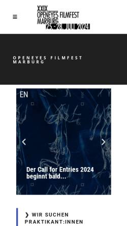 Vorschau der mobilen Webseite openeyes-filmfest.de, OpenEyes Filmfest Marburg