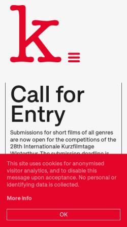 Vorschau der mobilen Webseite www.kurzfilmtage.ch, Winterthur, Internationale Kurzfilmtage