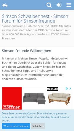 Vorschau der mobilen Webseite www.schwalbennest.de, Simson Schwalbennest