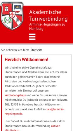 Vorschau der mobilen Webseite www.arminia-hegelingen.de, Arminia zu Hamburg