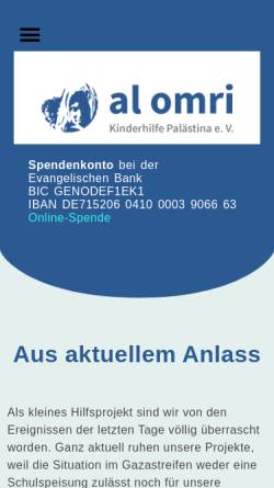Vorschau der mobilen Webseite www.alomri-kinderhilfe.de, al omri e.V.