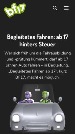 Vorschau der mobilen Webseite www.begleitetes-fahren.de, Begleitetes Fahren - Modellprojekt zum Führerschein ab 17