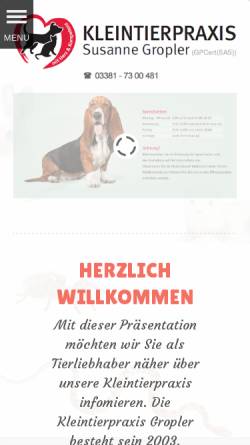 Vorschau der mobilen Webseite www.tierarztpraxis-brandenburg.de, Kleintierpraxis Susanne Gropler