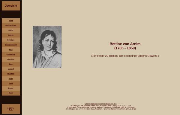 Vorschau von www.dichterinnen.de, Bettina von Arnim, Biographie