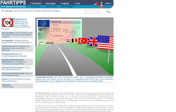 Vorschau von www.fahrtipps.de, Fahrtipps - die Fundgrube zum Führerschein