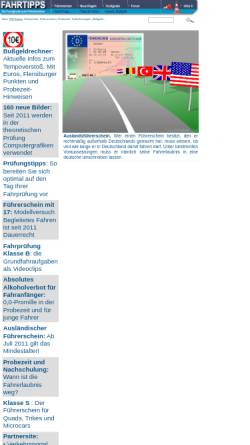 Vorschau der mobilen Webseite www.fahrtipps.de, Fahrtipps - die Fundgrube zum Führerschein