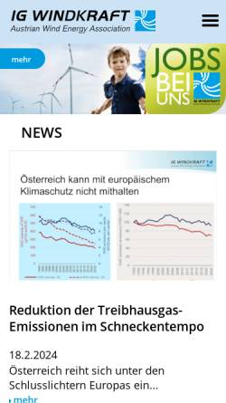 Vorschau der mobilen Webseite www.igwindkraft.at, Interessengemeinschaft Windkraft - Austrian Wind Energy Association