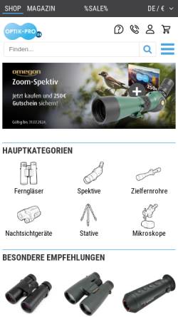 Vorschau der mobilen Webseite www.optik-pro.de, Nimax GmbH
