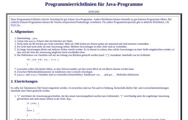 Uni Marburg: Programmierrichtlinien für Java-Programme