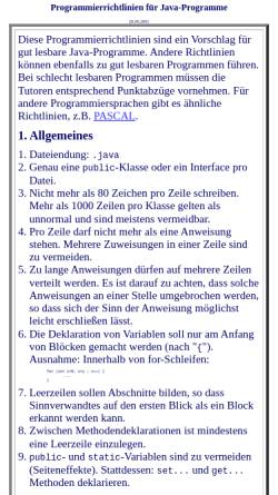 Vorschau der mobilen Webseite www.mathematik.uni-marburg.de, Uni Marburg: Programmierrichtlinien für Java-Programme