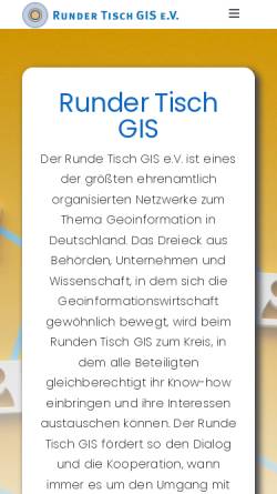 Vorschau der mobilen Webseite rundertischgis.de, Runder Tisch GIS e.V.