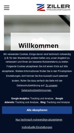 Vorschau der mobilen Webseite www.ziller-federn.de, Hans Ziller GmbH