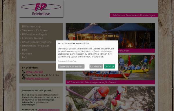 Vorschau von www.fp-erlebnisse.de, FP sportreisen, incentive & events GmbH