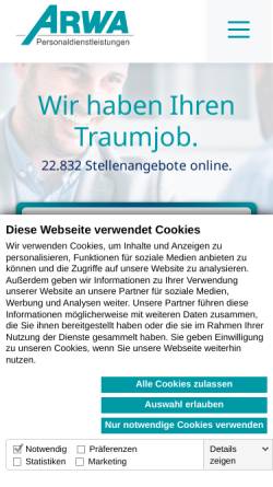 Vorschau der mobilen Webseite arwa.de, ARWA Personaldienstleistungen GmbH