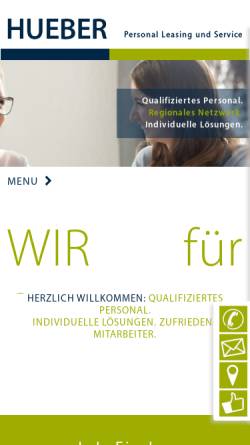 Vorschau der mobilen Webseite www.hueber-zeitarbeit.de, Hueber GmbH