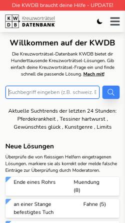 Vorschau der mobilen Webseite www.kwdb.ch, KWDB.ch - Kreuzworträtsel Datenbank