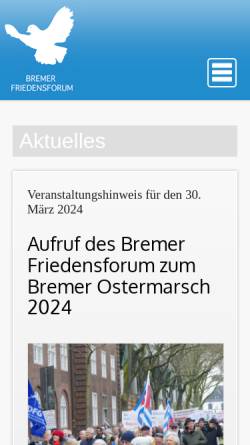 Vorschau der mobilen Webseite www.bremerfriedensforum.de, Bremer Friedensforum