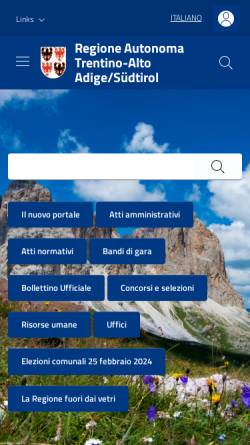 Vorschau der mobilen Webseite www.regione.taa.it, Autonome Region Trentino-Südtirol