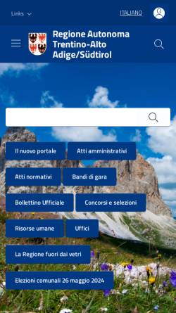 Vorschau der mobilen Webseite www.regione.trentino-a-adige.it, Region Trentino-Alto Adige/Südtirol