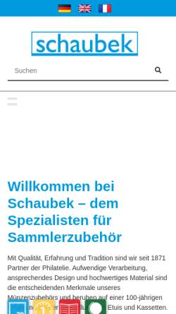 Vorschau der mobilen Webseite www.schaubek.de, Schaubek Verlag Leipzig Gesellschaft für philatelistische Produkte mbH