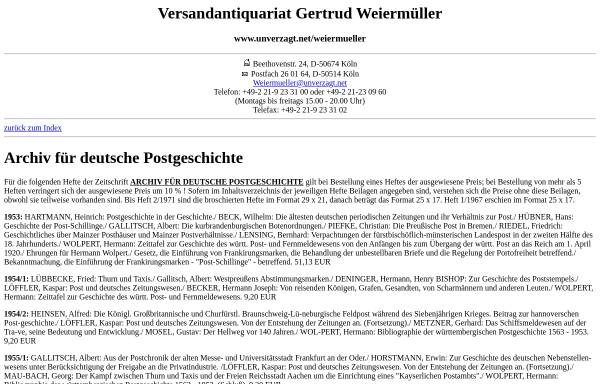 Vorschau von www.unverzagt.net, Versandantiquariat Gertrud Weiermüller